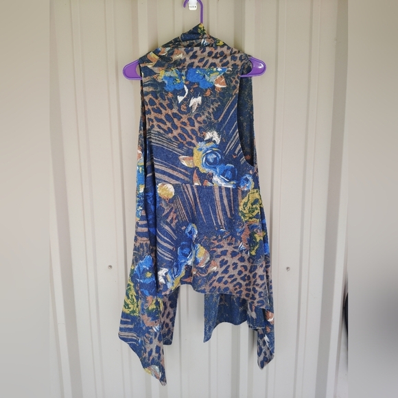 Womens Long Sleeveless Abstract Indigo Blue Leopard Print Vest Size Large Boho - Picture 4 of 6